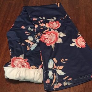Navy Floral Silk Lounge Pants